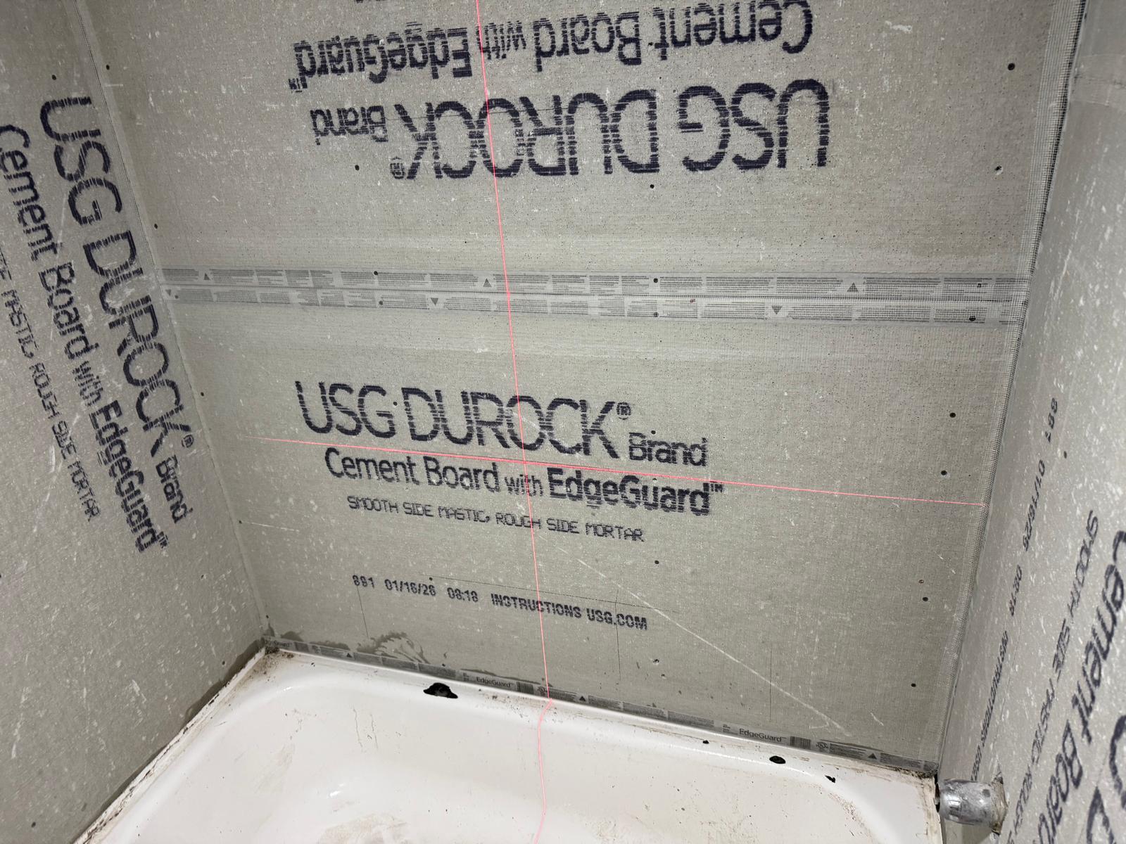Durock panels aligned with laser