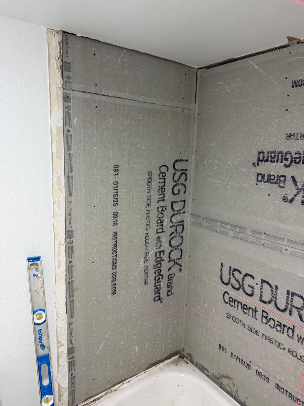 Finished Durock panels around bathtub