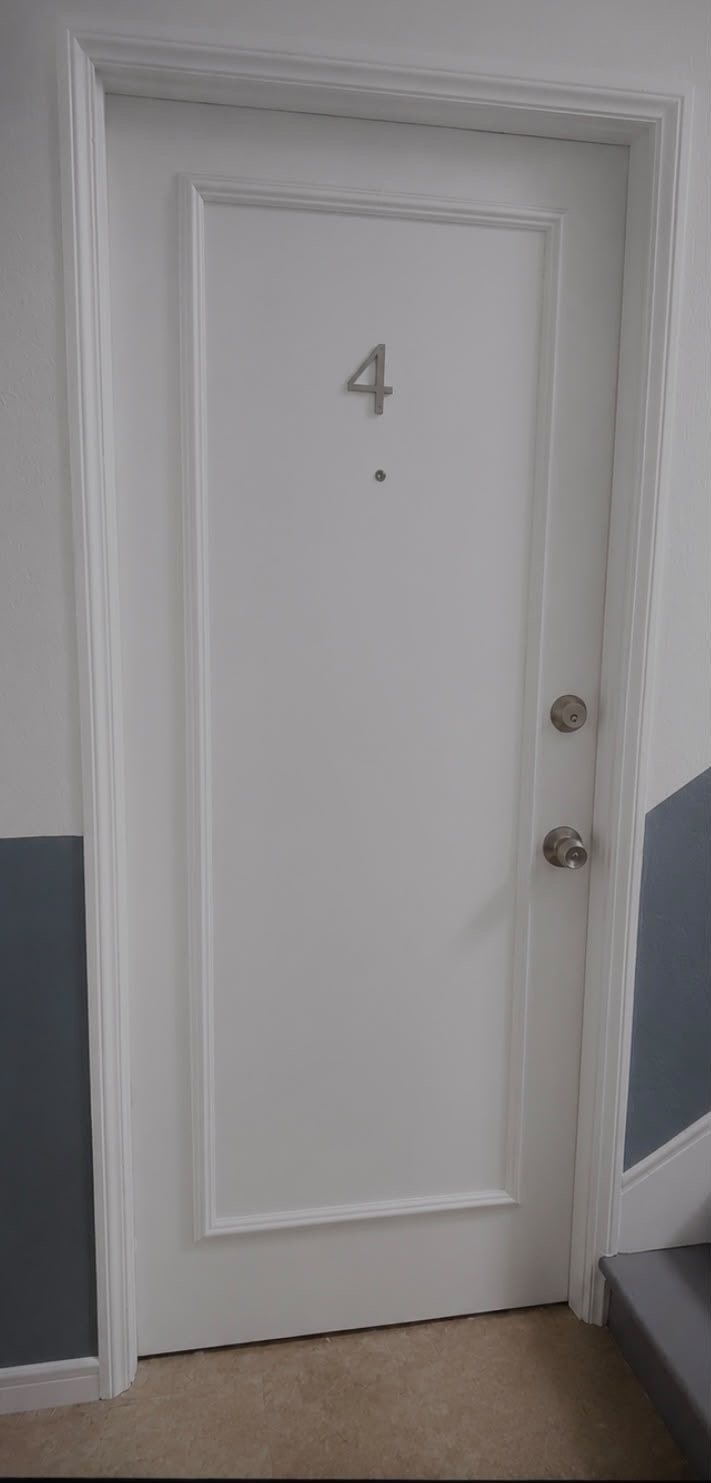 Entry door after repair and painting